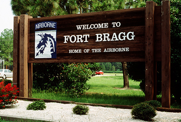 A sign near the front gate of Fort Bragg, N.C., home of the 82nd Airborne.