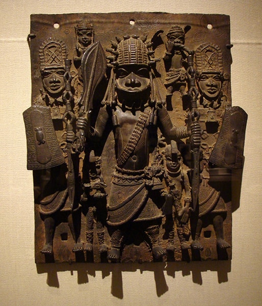 Benin Kingdom, warrior and attendants. Metropolitan Museum of Art. Credit: Julia Manzerova, CC BY-SA 2.0, via Wikimedia Commons.